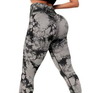 Women's Black and Gray Tie-Dye Leggings